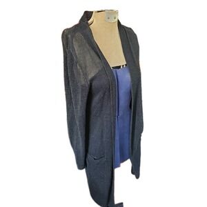 J Jill Cardigan Sweater Long‎ Sleeve Open Front Duster Pockets Black Linen XS